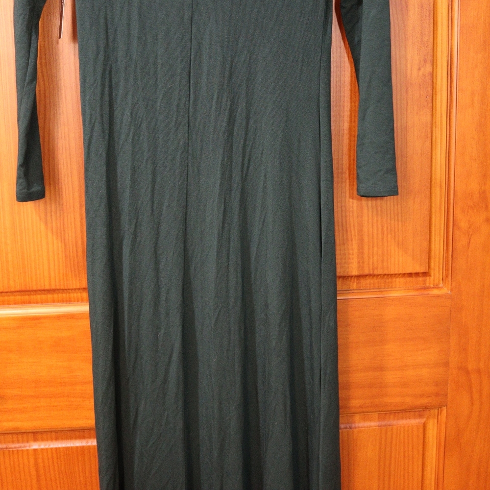 Lulu's Swept Away Forest Green Maxi Dress Knee High Slit Sexy Dress NWT Medium - Picture 7 of 14